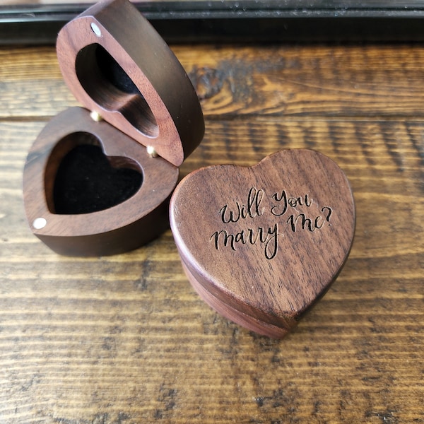 Personalized Wood Ring Box, Heart Shaped Ring Box, Wedding Ring Box, Engagement Ring Box, Proposal Ring Box, Holiday,Jewelry,Birthday Gift