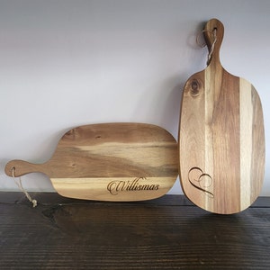 Customized Acacia Wood Bread Board with handle, Charcuterie Cheese Board, Birthday, Wedding, Housewarming, Holiday ,Realtor Gift