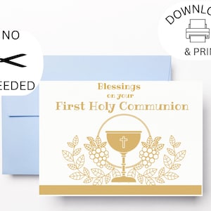 Cartão de Primeira Comunhão, IMPRIMÍVEL, Primeira Comunhão, Cartão grande, católico, download instantâneo, religioso, cartão de comunhão, pdf, png,