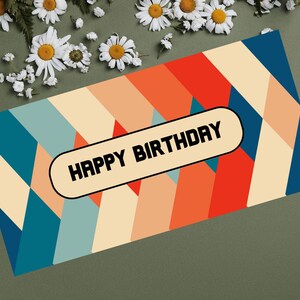 Cartão de aniversário e envelope para impressão, DOWNLOAD, cartão de aniversário RETRO, cartão de aniversário estiloso e fofo para impressão, imprima em casa, download instantâneo