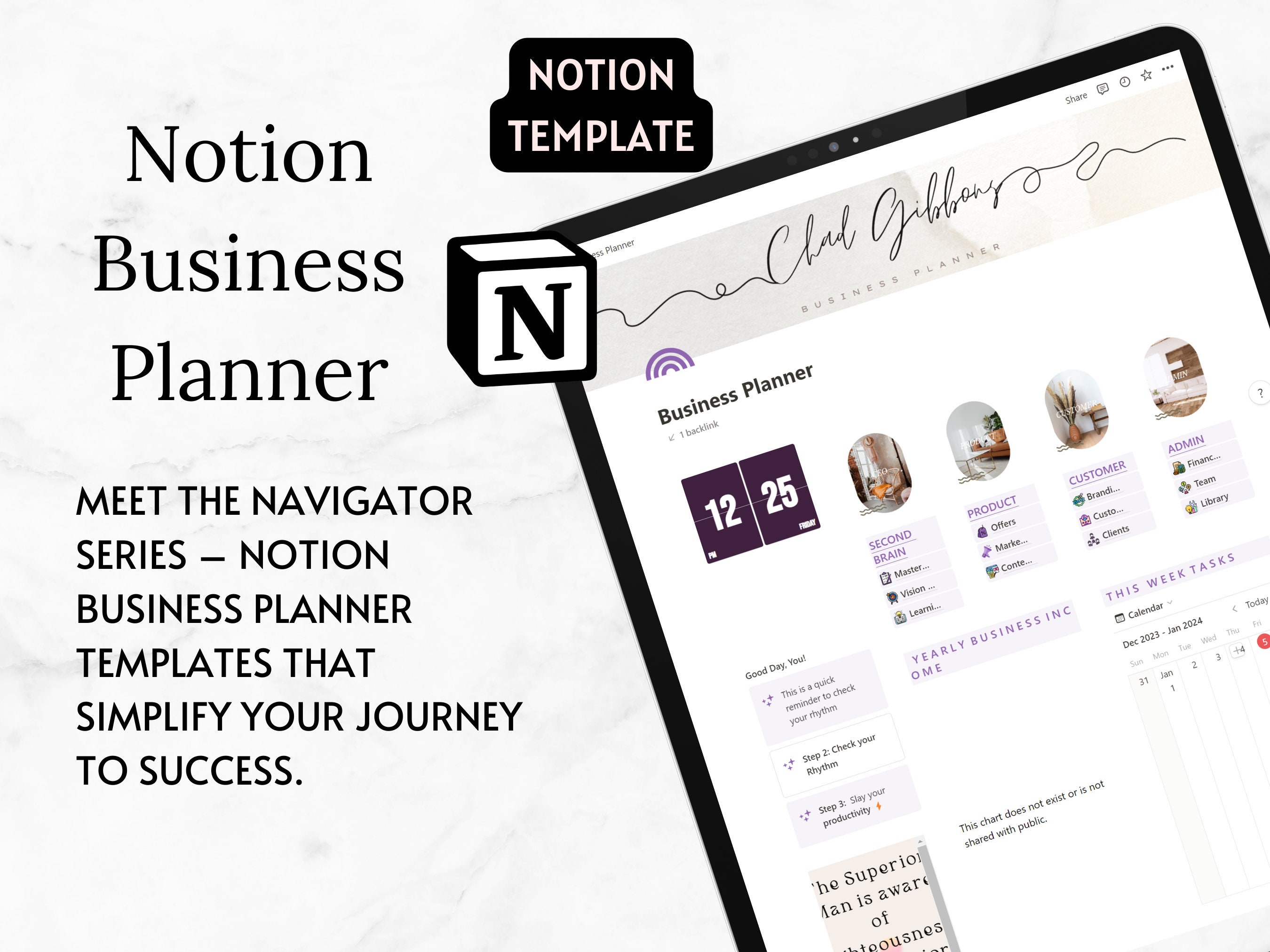 Notion Business Planner, Notion Digital Business Template for Business