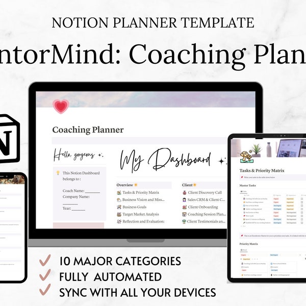 Notion Template Coaching Planner, Notion Planner, Coaching Planner, Mentorship Planner, for Coaches, Mentor, Content Creator, Business Owner