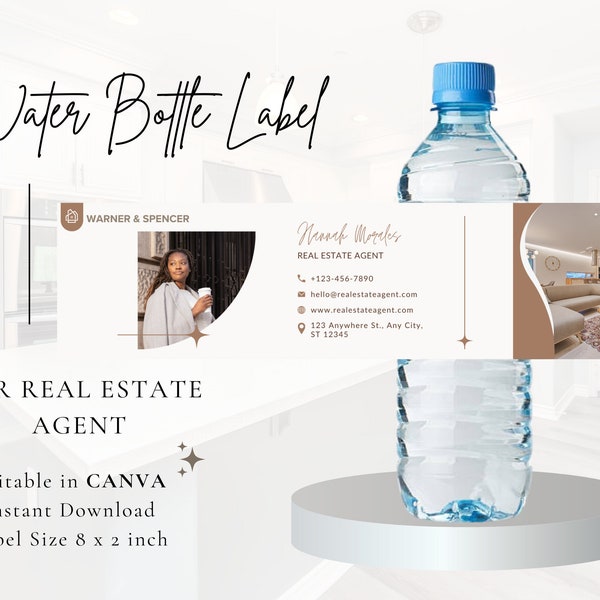 Real Estate Water Bottle Label | Open House Bottle Label Template | Editable Bottle Label | Canva Label Template | Realtor Marketing