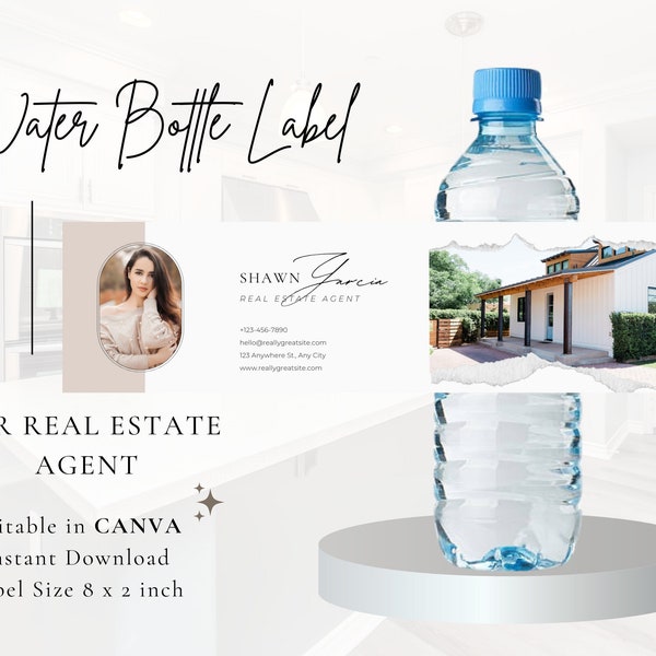 Real Estate Water Bottle Label | Open House Bottle Label Template | Editable Bottle Label | Canva Label Template | Realtor Marketing