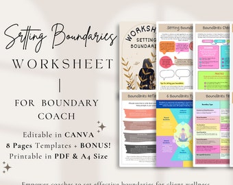 Setting Boundaries Workbook Motivation Canva Template | Printable Coaching Content, Workbook,Worksheet,Guide for Boundary Coach, Life Coach