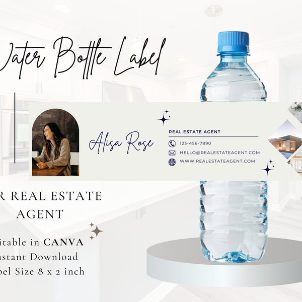 Real Estate Water Bottle Label | Open House Bottle Label Template | Editable Bottle Label | Canva Label Template | Realtor Marketing