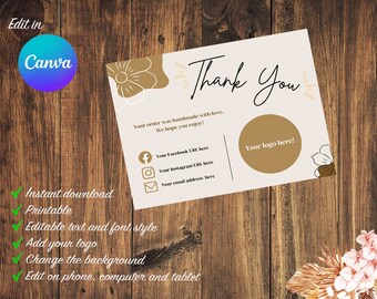 Plantilla de tarjeta de visita de agradecimiento - Boho Aesthetic- Tarjetas de agradecimiento editables e imprimibles