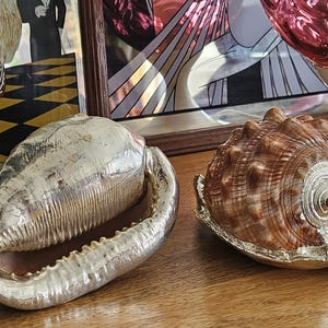 Large "granular helmet" shells, partially silvered 925