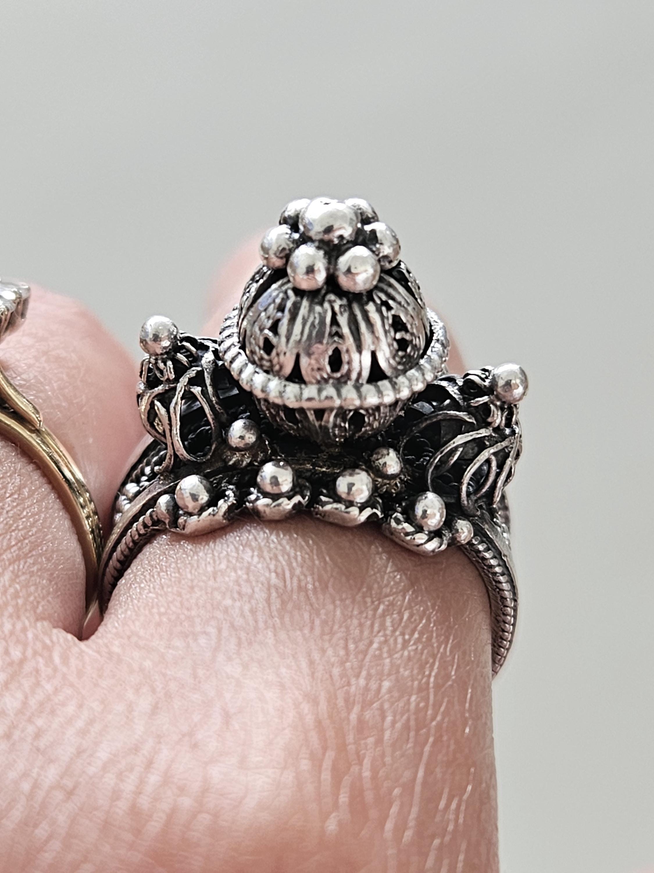 Ancienne Bague Argent 925, Style Dôme Tressé, Poinçon étoile, Vintage