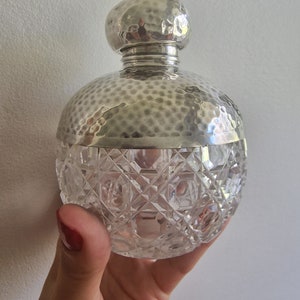 Victorian Crystal and Hammered Sterling Silver Perfume Bottle