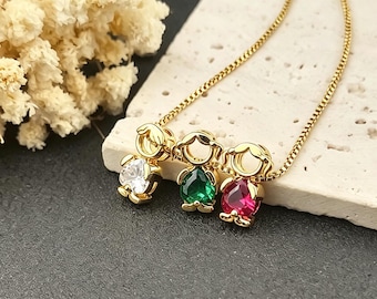 Custom Birthstone Kids Pendant Necklace • Boy & Girl Charm Necklace • Heart Birthstone Necklace • Mother's Day gift • Gift For Her