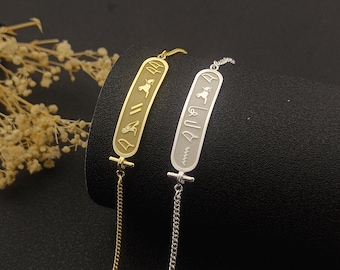 Egypt Custom Name Jewelry • Custom Egyptian Hieroglyphic Name Bracelet • Ancient Egyptian Bracelet • Gift For Her