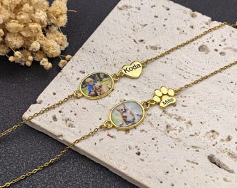Custom Photo Bracelet • Paw Bracelet • Heart Bracelet .• Engraved Bracelet.• Gifts For Her