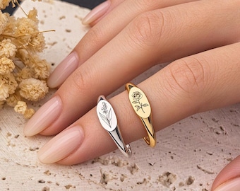 Dainty  Birth Flower Ring • Flower Ring • Birth Month Flower Jewelry • Gifts For Her • Christmas Gift
