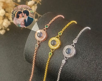 Pulsera personalizada con proyección de fotografías • Pulsera con imagen interior • Joyería con imagen conmemorativa personalizada • Pulsera con piedra de nacimiento • Regalos para ella