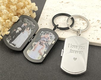 Personalized Dog Tags with Photos • Picture  Dog Tag Keychain • Titanium Steel Photo Dog Tag Pendant • Gift for Him • Christmas Gift