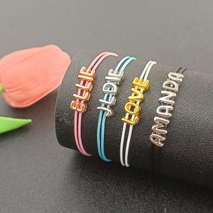 Pulsera personalizada con letras de burbujas • Pulsera con letras 3D • Pulsera con nombre • Pulsera de cuerda • Regalo para ella