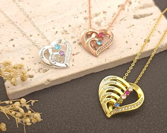 Custom Name Necklace • Personalized Birthstone Necklace • Heart Necklace • Mother's Day gift • Gift For Her