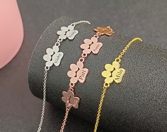Custom Paw Bracelet • Dog Nmae Bracelet • Pet Bracelet • Paw Print Name Bracelet • Pet Memorial Gifts • Gift For Her
