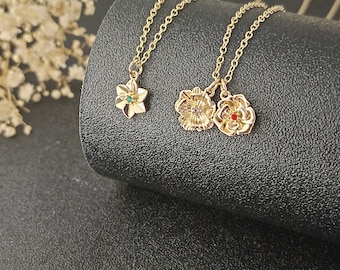 Personalized Birth Flower Necklace • Birthstone Necklace • Birth Month Flower Necklace • Gifts For Her • Mom Necklace