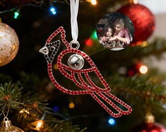 Personalized Photo Projection Ornament • Custom  Cardinal Bird Ornament • Christmas Decoration • Rustic Holiday Decor •Christmas Gift