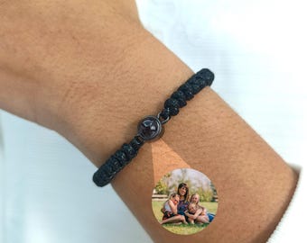 Personalized Men's Bracelet • Custom Photo Projection Bracelet • 7 mm Charm Bracelet • Braided Rope Bracelet •  Gifts for Him