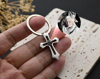 Custom Photo Projection Keychain • Cross Keychain • Personalized Memory Photo Keychain • Christmas Gift