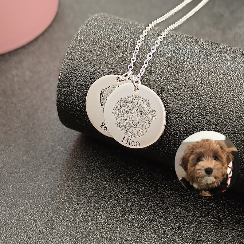 Custom Pet Portrait Necklace Dog, Cat Photo Necklace Pet Memorial Gifts