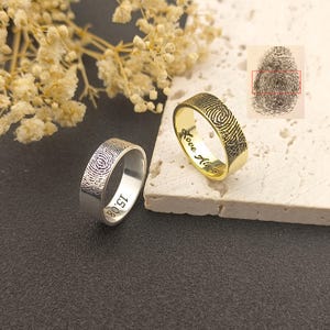 Custom Actual Fingerprint Ring • Fingerprint Band Ring • Engraved Ring • Men Ring • Father&#39;s Day gift • Gifts for Him