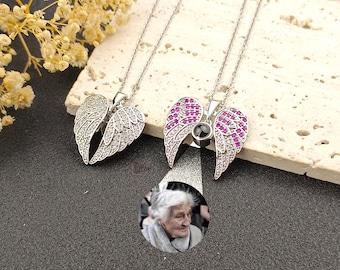 Personalized Photo Projection Necklace • Guardian Angel Wings Necklace • Custom Picture Necklace • Mother's Day Gift • Gift for Her