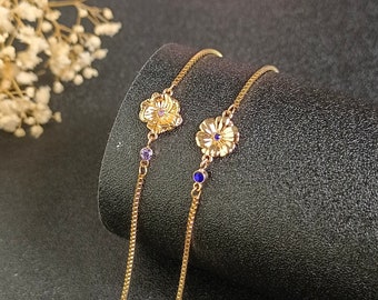 Pulsera de flor de nacimiento personalizada • Pulsera de piedra de nacimiento • Pulsera de flor de mes de nacimiento • Regalos para ella • Pulsera de oro