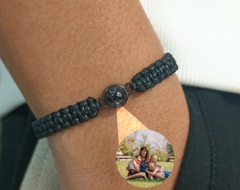 Personalized Men's Bracelet • Custom Photo Projection Bracelet • 7 mm Charm Bracelet • Braided Rope Bracelet
