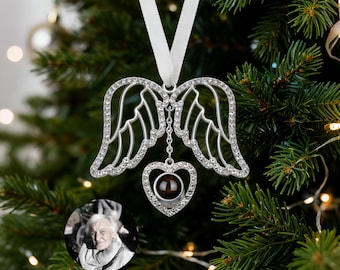 Personalized Photo Projection Ornament • Custom   Angel Decoration • Angel Wing Ornament • Heart Ornament • Christmas Ornament