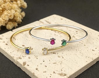 Personalised Open Oval Birthstone Bracelet • Silver Bracelet • Christmas gift • Gift For Her