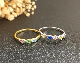 Personalisierter Edelstein Ring • Geburtsstein Ring • Personalisierter Edelstein Ring • Sterling Silber Ring • Geschenke für Sie