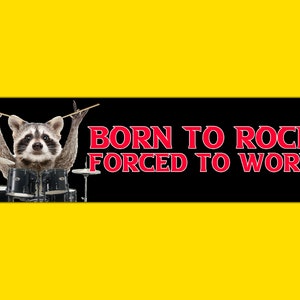 Born To Rock Forced To Work Raccoon Funny Gen Z Meme Bumper Sticker & Car Magnet