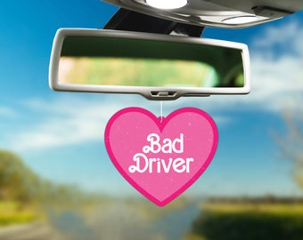 Bad Driver Cute Girly Pink Heart Gift Hanging Air Freshener for Car Decor