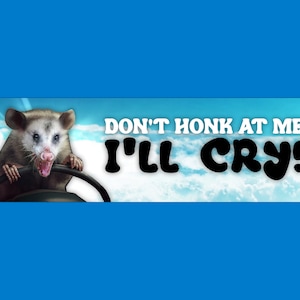 Don't Honk At Me I'll Cry Possum Funny Gen Z Meme Bumper Sticker & Car Magnet