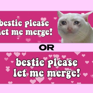 Bestie Please Let Me Merge Funny Gen Z Meme Y2K Pink Aesthetic Bumper Sticker & Car Magnet