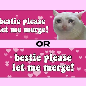 Bestie Please Let Me Merge Funny Gen Z Meme Y2K Pink Aesthetic Bumper Sticker & Car Magnet