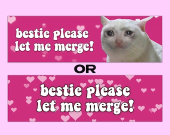 Bestie Please Let Me Merge Funny Gen Z Meme Y2K Pink Aesthetic Bumper Sticker & Car Magnet