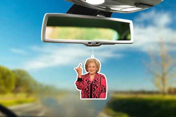 Betty White Giving Middle Finger Funny Gift Hanging Air Freshener for Car Decor