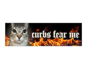 Curbs Fear Me Unhinged Cat Funny Meme Bumper Sticker, Car Magnet