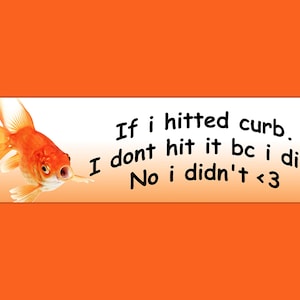 If I Hitted Curb. I Don't Hit It Bc I Did. No I Didn't. Funny Goldfish Bumper Sticker & Car Magnet