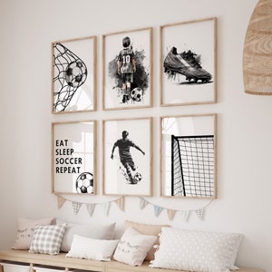 Impressões de arte de parede de futebol personalizadas, presentes de futebol, decoração de futebol para quarto de meninos, impressões de futebol para meninos, camisa de futebol, impressão de nome, impressões de futebol
