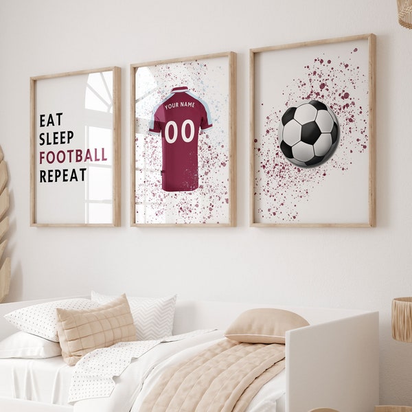 ANY COLOUR Football Wall Art, Personalised Football Prints, Boys Bedroom Decor, Kids Bedroom Football Decor, Football Shirt Name Print