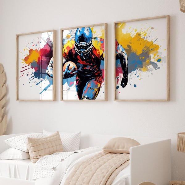 American Football Wall Art, Football Art Prints, Football Art Prints, Custom Football Prints, Boys Bedroom Decor Kids Room Decor Rugby Gifts