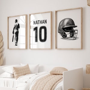 Pôster de críquete personalizado, arte personalizada de camisa de críquete, decoração de quarto de menino, presentes de críquete, arte de parede de críquete personalizada, decoração de quarto infantil