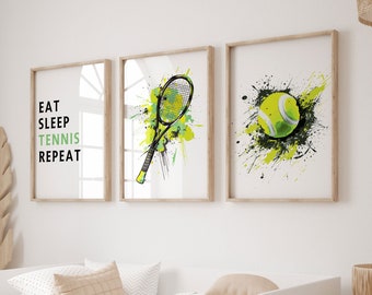 Lot de 3 impressions d'art murales tennis, impressions tennis, décoration de chambre de garçons, décoration de chambre d'enfants tennis, affiche de tennis personnalisée imprimable, affiche de tennis