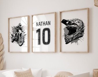 Impressions motocross, impression moto tout-terrain aquarelle, impression moto, art mural motocross, art mural dirt bike, décoration de chambre de garçons, impressions chambre d'ado